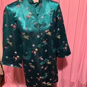 Peony and Moss Teal Floral Embroidered Jacket